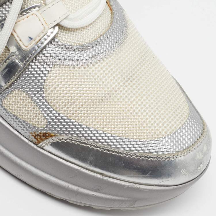 Pre Owned Louis Vuitton Archlight Size 39.5 White/Silver Leather and Mesh High Top Sneakers