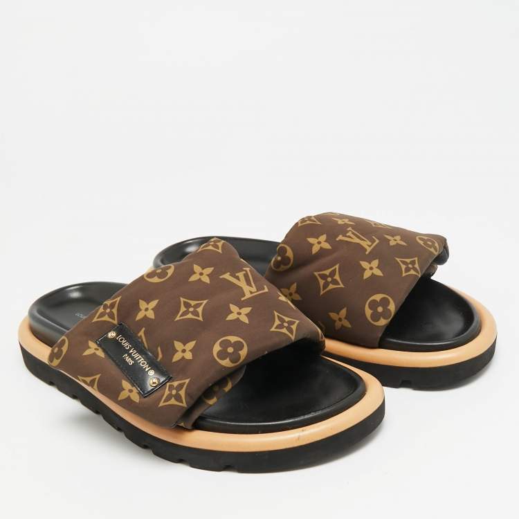 Pre Owned Louis Vuitton Pool Pillow Size 40 Brown Monogram Comfort Nylon Slide Sandals