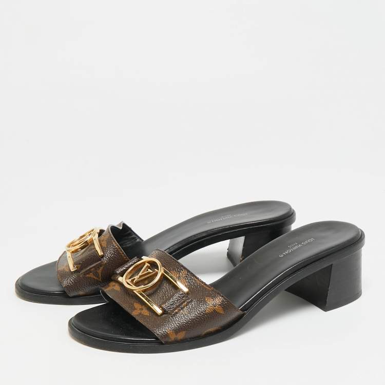 Pre Owned Louis Vuitton Lock It Size 39 Brown Monogram Canvas Slide Sandals