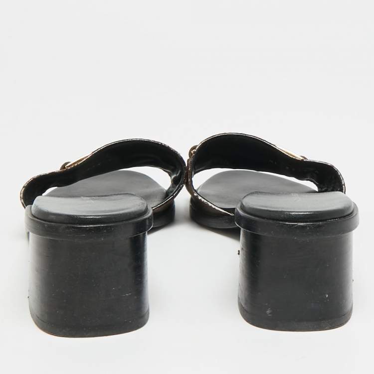 Pre Owned Louis Vuitton Lock It Size 39 Brown Monogram Canvas Slide Sandals