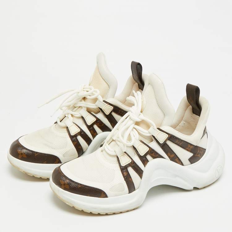 Pre Owned Louis Vuitton Archlight Size 41 White Mesh and Monogram Canvas Lace Up Sneakers
