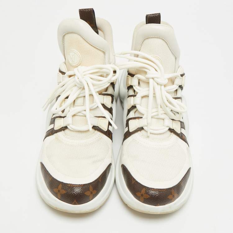 Pre Owned Louis Vuitton Archlight Size 41 White Mesh and Monogram Canvas Lace Up Sneakers