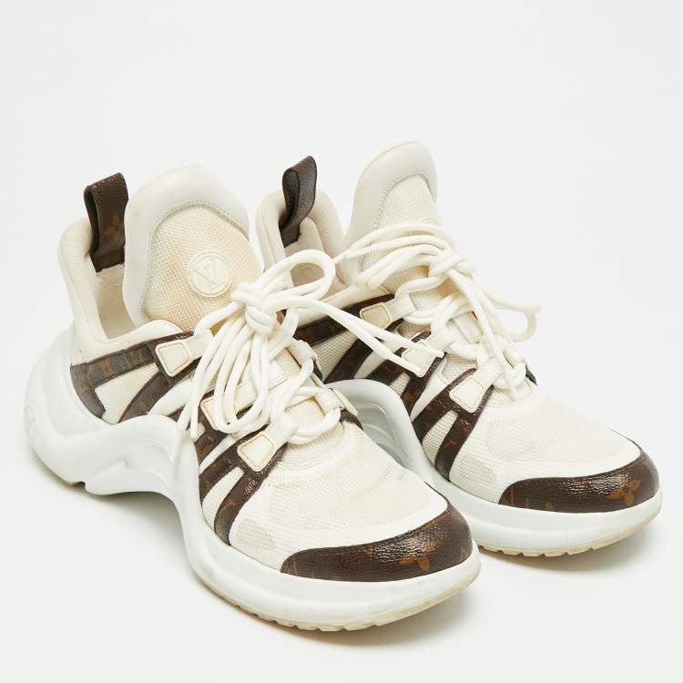 Pre Owned Louis Vuitton Archlight Size 41 White Mesh and Monogram Canvas Lace Up Sneakers