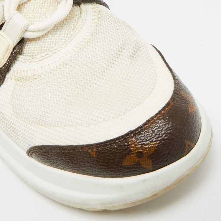 Pre Owned Louis Vuitton Archlight Size 41 White Mesh and Monogram Canvas Lace Up Sneakers