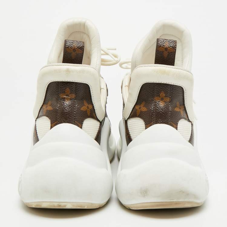 Pre Owned Louis Vuitton Archlight Size 41 White Mesh and Monogram Canvas Lace Up Sneakers