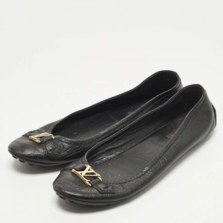 Pre Owned Louis Vuitton Oxford Size 38.5 Black Leather Ballet Flats