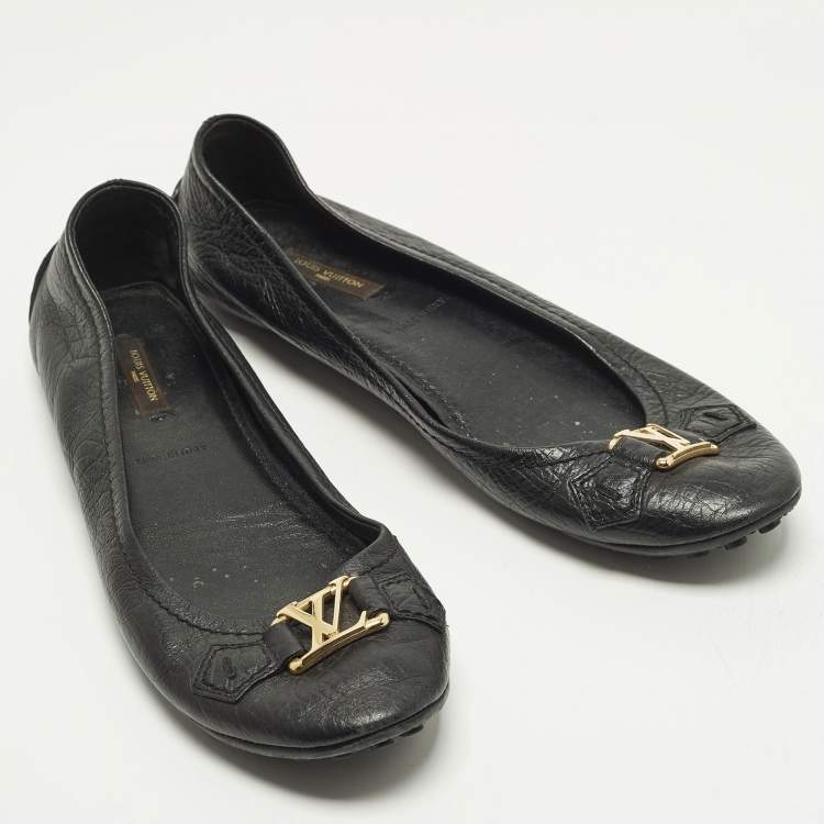 Pre Owned Louis Vuitton Oxford Size 38.5 Black Leather Ballet Flats