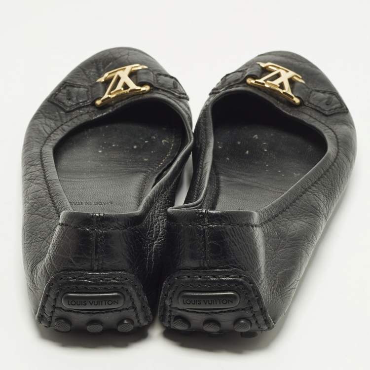 Pre Owned Louis Vuitton Oxford Size 38.5 Black Leather Ballet Flats