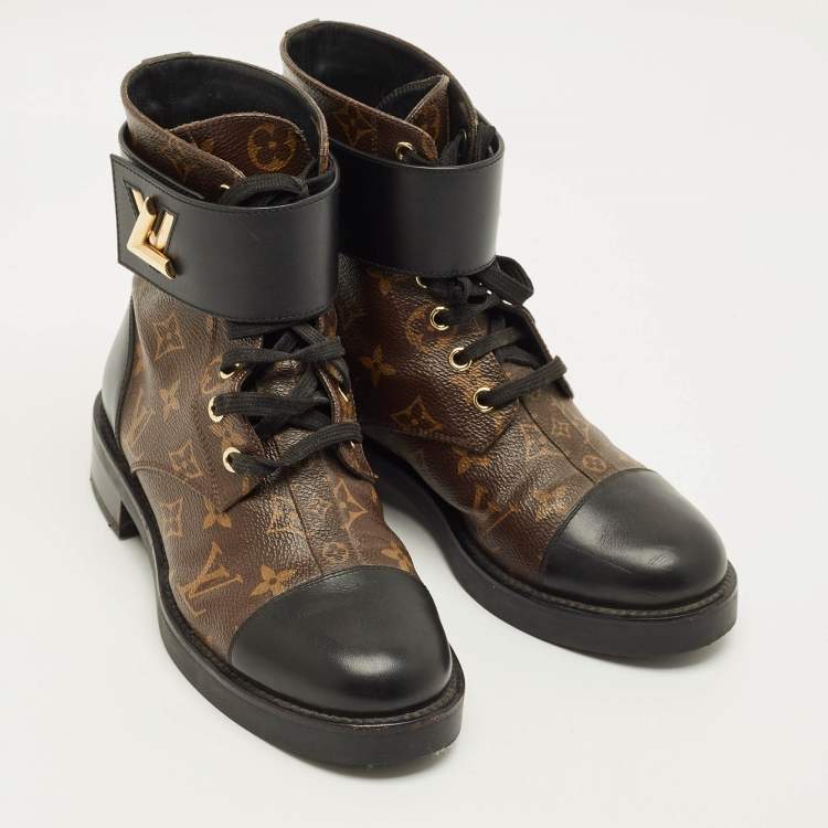 Pre Owned Louis Vuitton Wonderland Ranger Size 37 Brown/Black Monogram Canvas and Leather Ankle Boots
