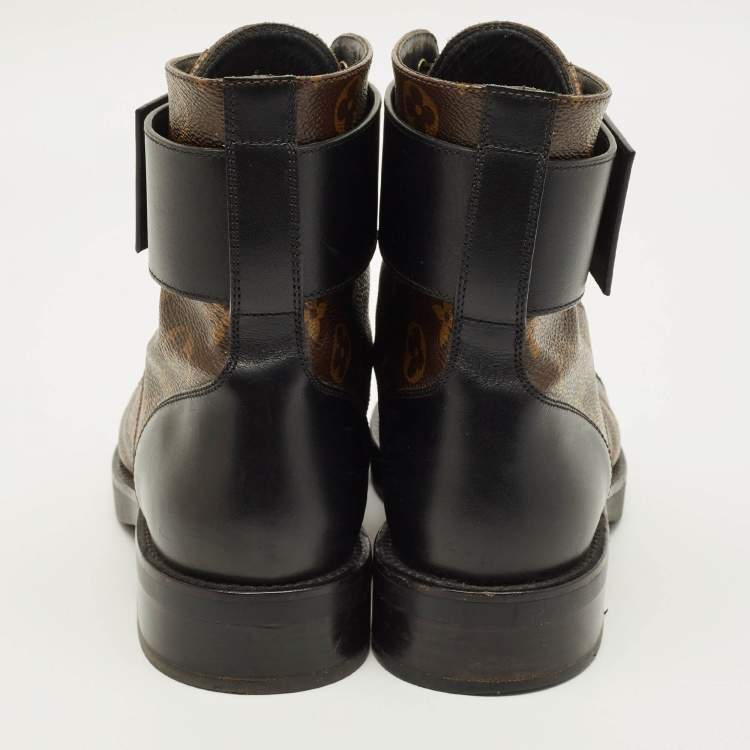 Pre Owned Louis Vuitton Wonderland Ranger Size 37 Brown/Black Monogram Canvas and Leather Ankle Boots