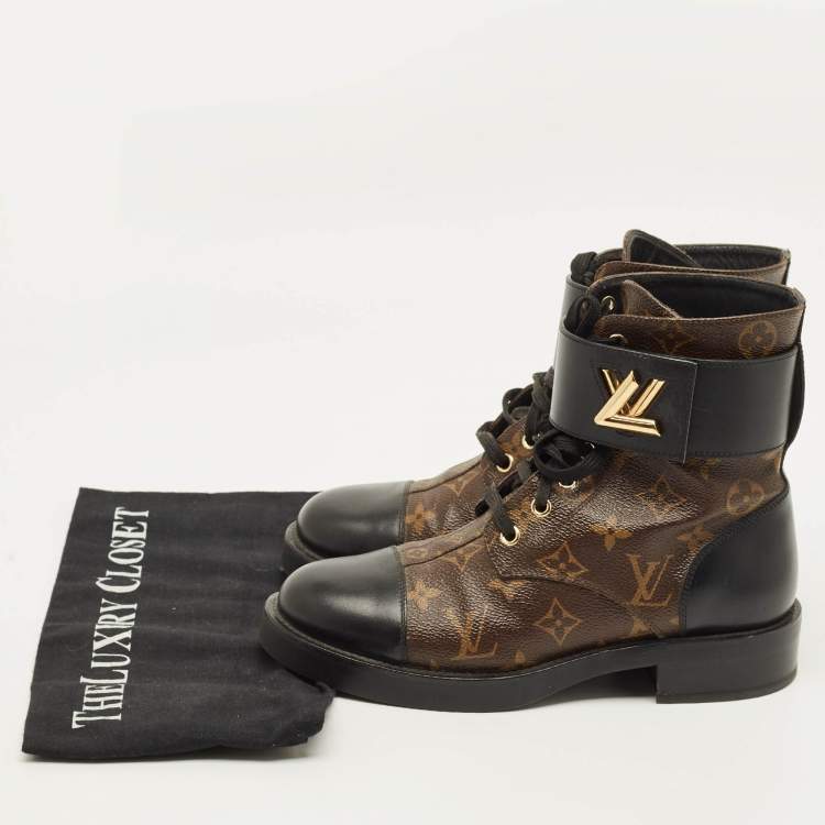 Pre Owned Louis Vuitton Wonderland Ranger Size 37 Brown/Black Monogram Canvas and Leather Ankle Boots