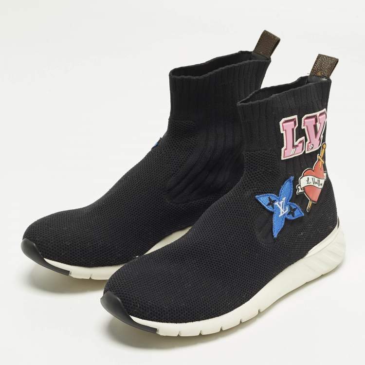 Pre Owned Louis Vuitton Size 40 Black Knit Fabric Star Patch Sock High Top Sneakers