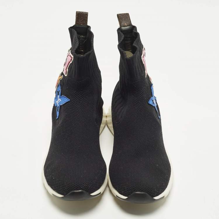 Pre Owned Louis Vuitton Size 40 Black Knit Fabric Star Patch Sock High Top Sneakers
