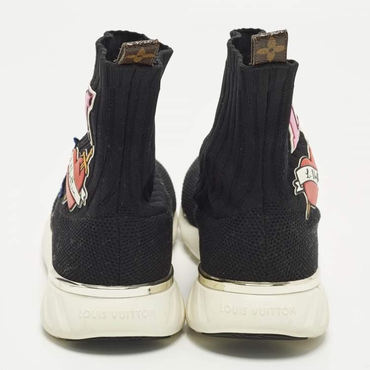 Pre Owned Louis Vuitton Size 40 Black Knit Fabric Star Patch Sock High Top Sneakers