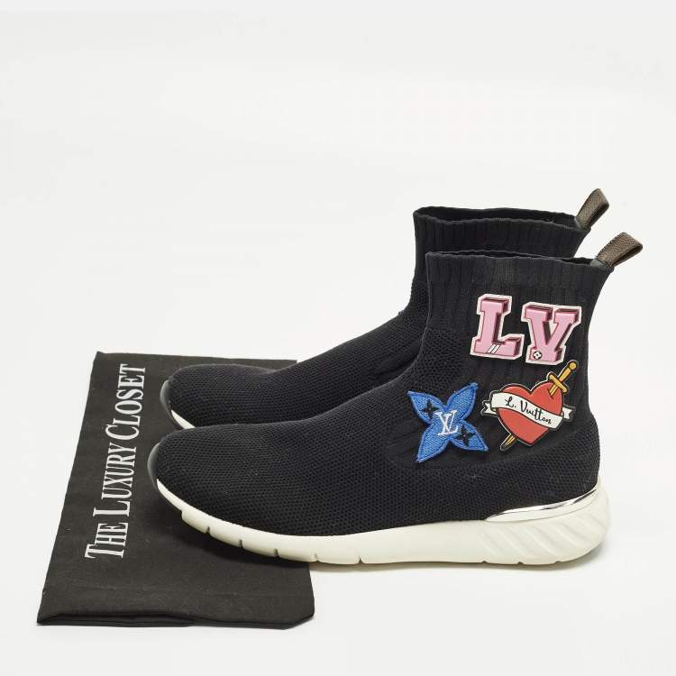 Pre Owned Louis Vuitton Size 40 Black Knit Fabric Star Patch Sock High Top Sneakers