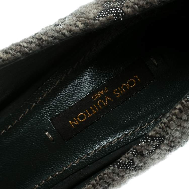 Pre Owned Louis Vuitton Grey Monogram Fabric With Suede Bow Cap Toe Pumps 37.5
