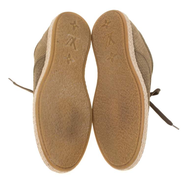 Pre Owned Louis Vuitton Green Suede Petit Damier Espadrilles Sneakers Size 38