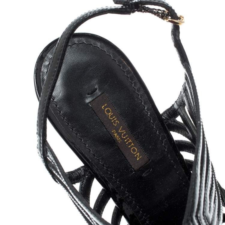 Pre Owned Louis Vuitton Black Patent Leather Strappy Platform Sandals Size 39