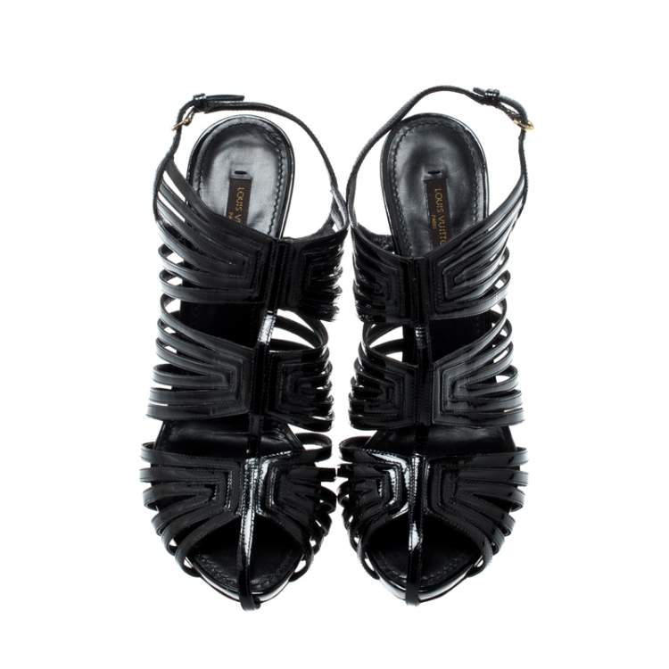 Pre Owned Louis Vuitton Black Patent Leather Strappy Platform Sandals Size 39