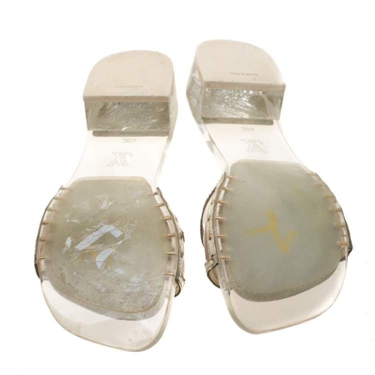 Pre Owned Louis Vuitton White/Transparent Acrylic and Leather Trim Buckle Sandals Size 38.5