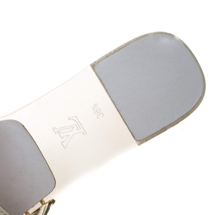 Pre Owned Louis Vuitton White/Transparent Acrylic and Leather Trim Buckle Sandals Size 38.5
