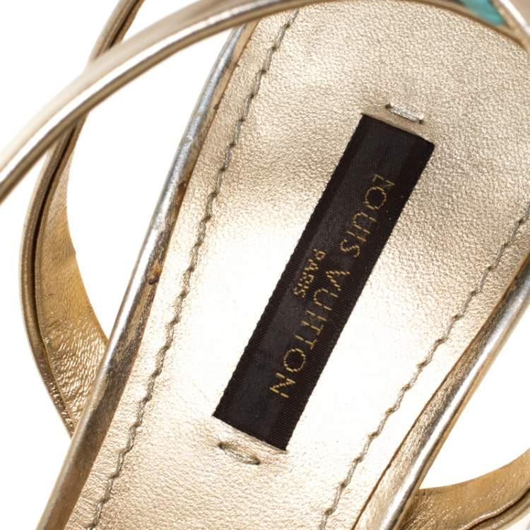 Pre Owned Louis Vuitton Metallic Gold Leather Classic Strappy Sandals Size 37