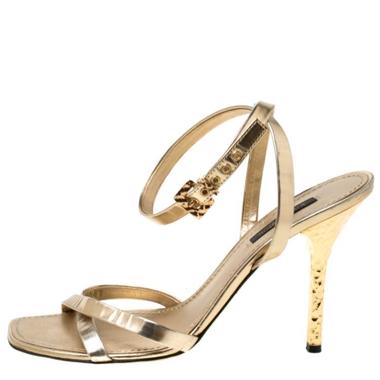 Louis Vuitton Metallic Gold Leather Classic Strappy Sandals Size
