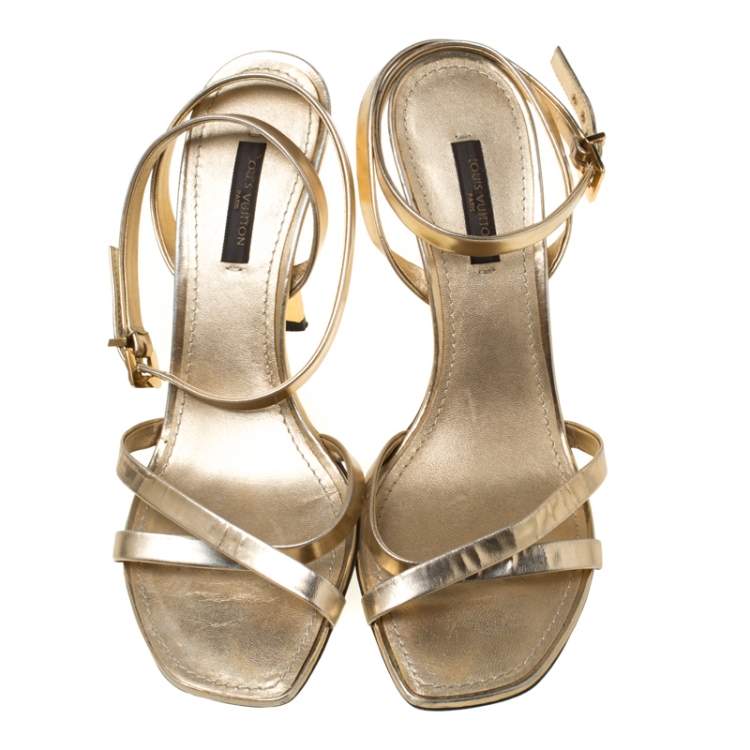 Pre Owned Louis Vuitton Metallic Gold Leather Classic Strappy Sandals Size 37