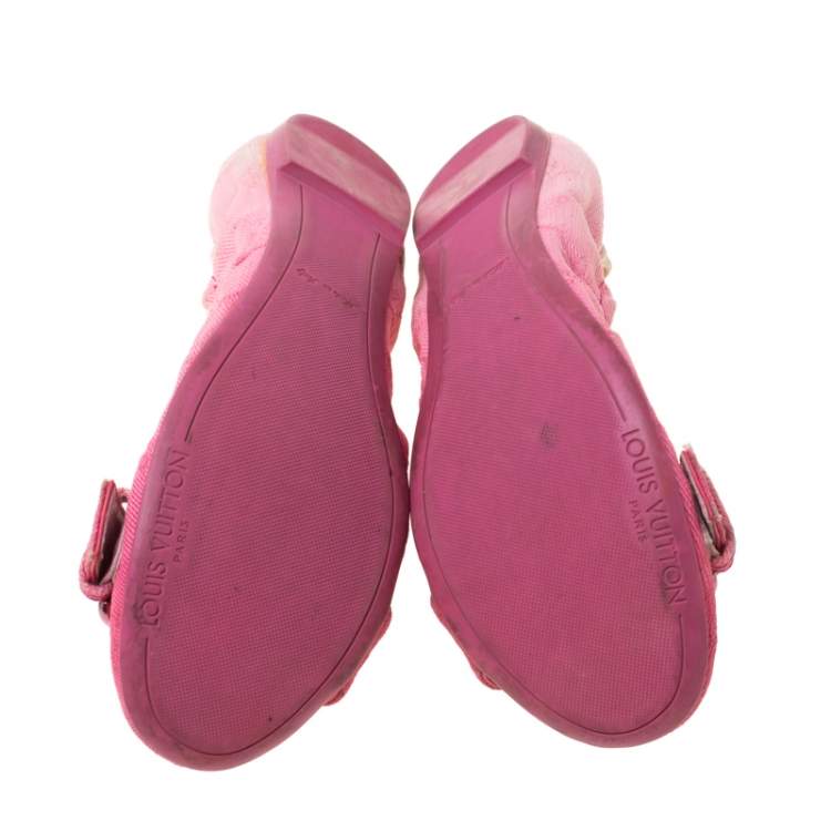 Pre Owned Louis Vuitton Pink Denim Buckle Scrunch Ballet Flats Size 37.5