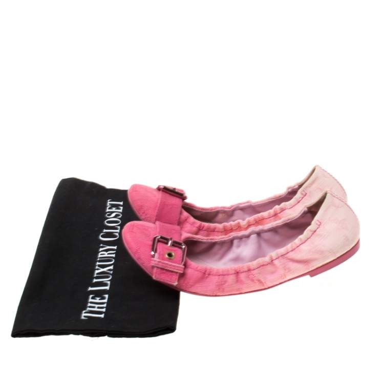 Pre Owned Louis Vuitton Pink Denim Buckle Scrunch Ballet Flats Size 37.5
