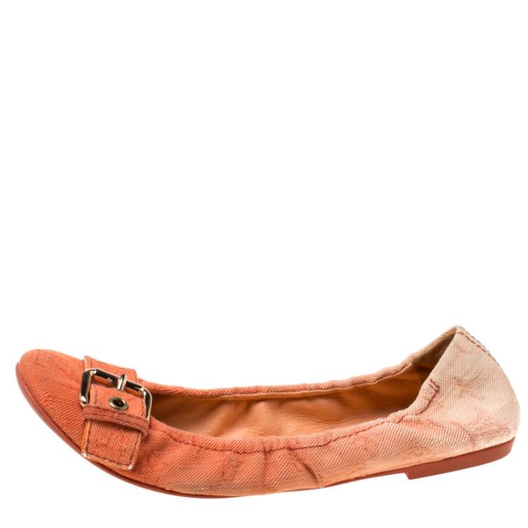 Pre Owned Louis Vuitton Two Tone Denim Buckle Scrunch Ballet Flats Size 37.5
