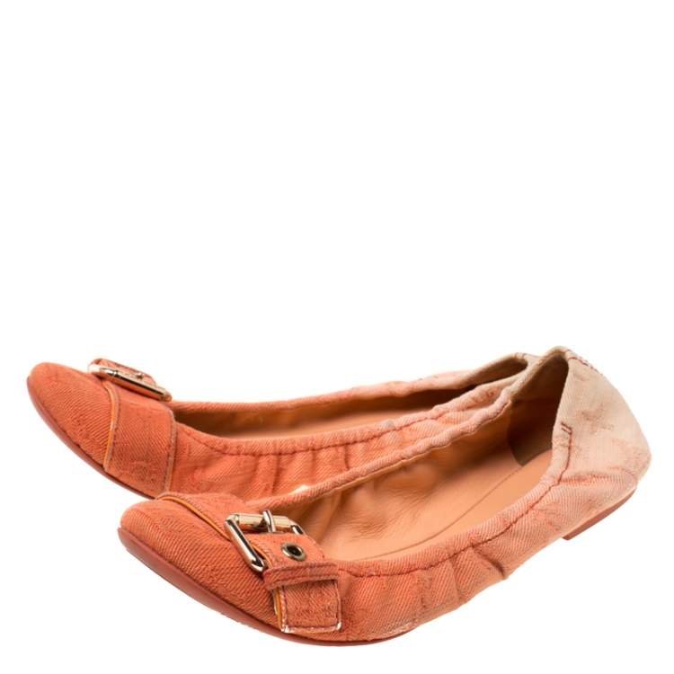Pre Owned Louis Vuitton Two Tone Denim Buckle Scrunch Ballet Flats Size 37.5