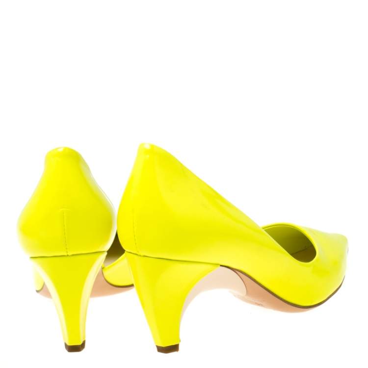 Pre Owned Louis Vuitton Flourescent Leather Pointed Toe D'orsay Pumps Size 36