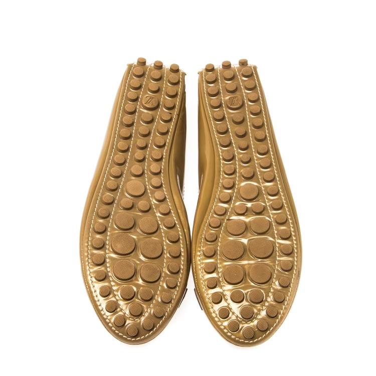 Pre Owned Louis Vuitton Gold Patent Leather Oxford Ballet Flats Size 40.5