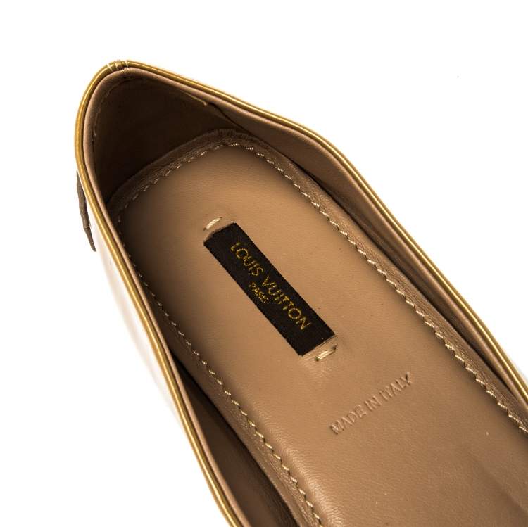Pre Owned Louis Vuitton Gold Patent Leather Oxford Ballet Flats Size 40.5