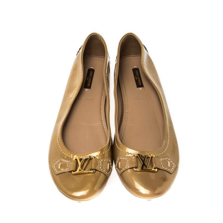 Pre Owned Louis Vuitton Gold Patent Leather Oxford Ballet Flats Size 40.5