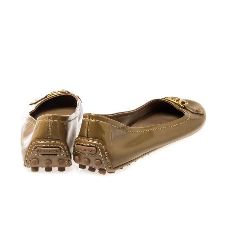 Pre Owned Louis Vuitton Gold Patent Leather Oxford Ballet Flats Size 40.5