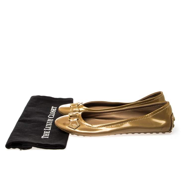 Pre Owned Louis Vuitton Gold Patent Leather Oxford Ballet Flats Size 40.5