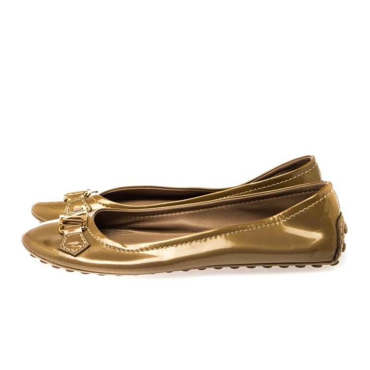Pre Owned Louis Vuitton Gold Patent Leather Oxford Ballet Flats Size 40.5