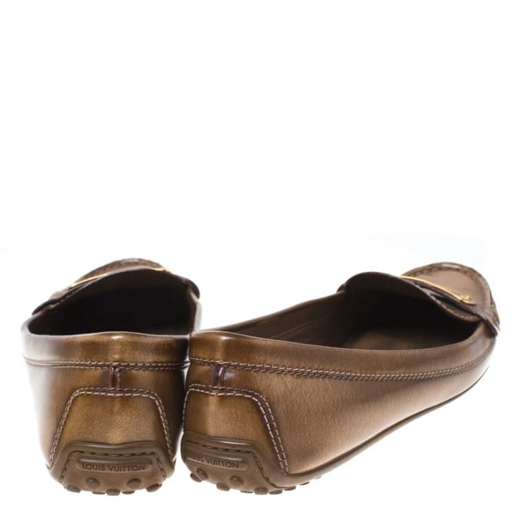 Pre Owned Louis Vuitton Brown Leather Penny Loafers Size 38