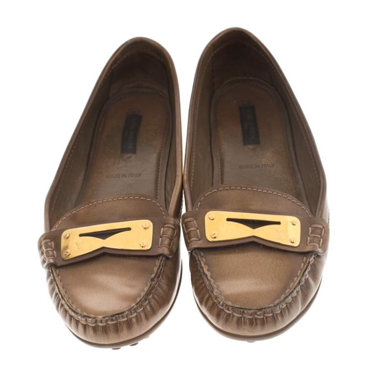 Pre Owned Louis Vuitton Brown Leather Penny Loafers Size 38