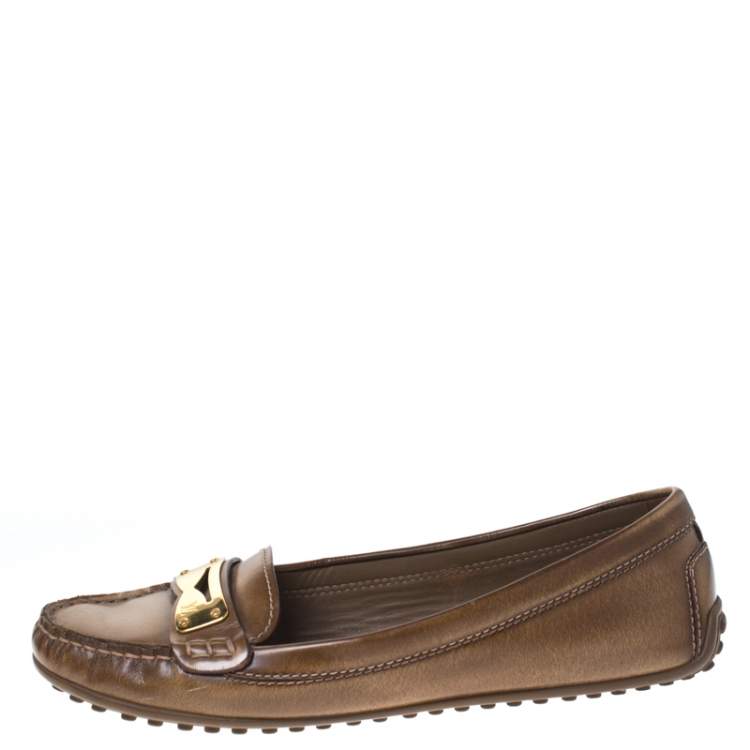 Pre Owned Louis Vuitton Brown Leather Penny Loafers Size 38
