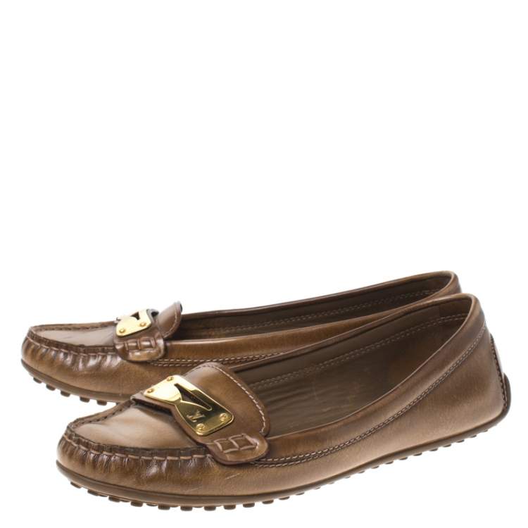 Pre Owned Louis Vuitton Brown Leather Penny Loafers Size 38