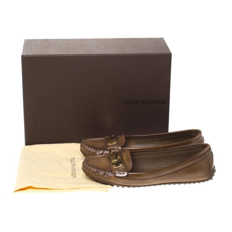 Pre Owned Louis Vuitton Brown Leather Penny Loafers Size 38