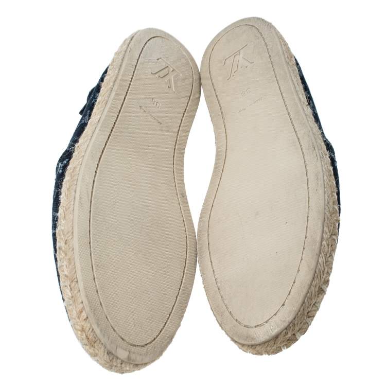 Pre Owned Louis Vuitton Monogram Denim Espadrille Loafers Size 38