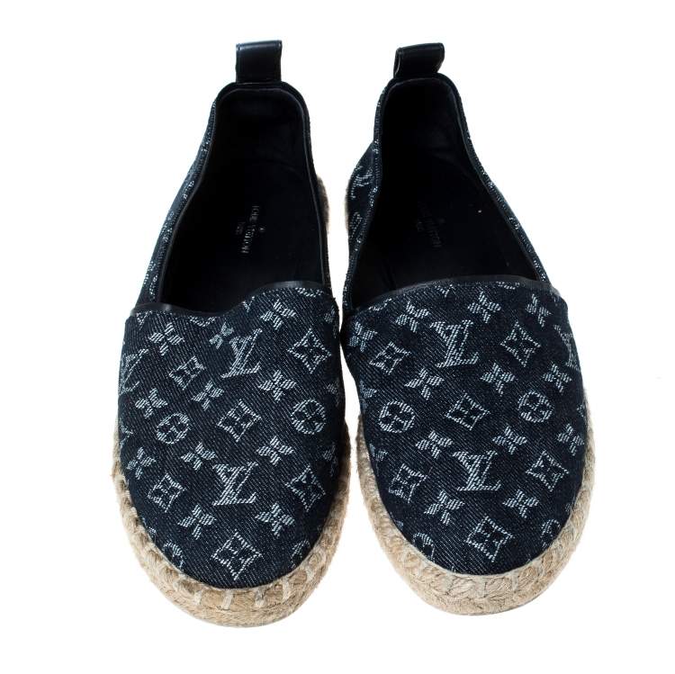 Pre Owned Louis Vuitton Monogram Denim Espadrille Loafers Size 38