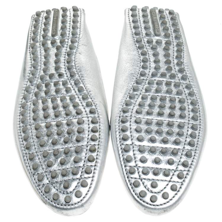 Pre Owned Louis Vuitton Metallic Silver Leather Lombok Loafers Size 37