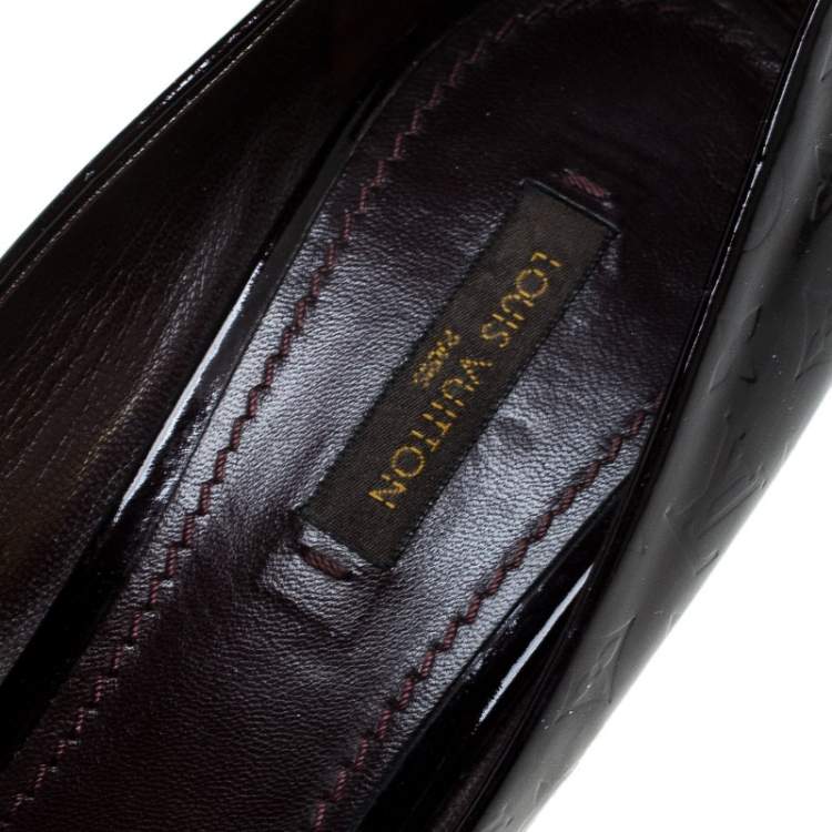 Pre Owned  Louis Vuitton Black Monogram Vernis True Peep Toe Platform Pumps Size 38.5