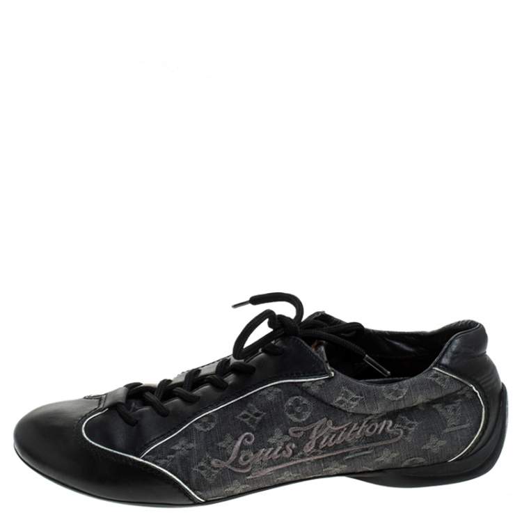 Louis Vuitton Black Monogram Denim and Leather Lace Tennis