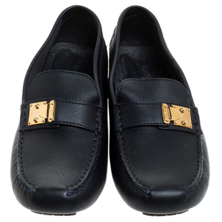 Pre Owned Louis Vuitton Navy Blue Leather Suhali Lombok Driving Loafers Size 37